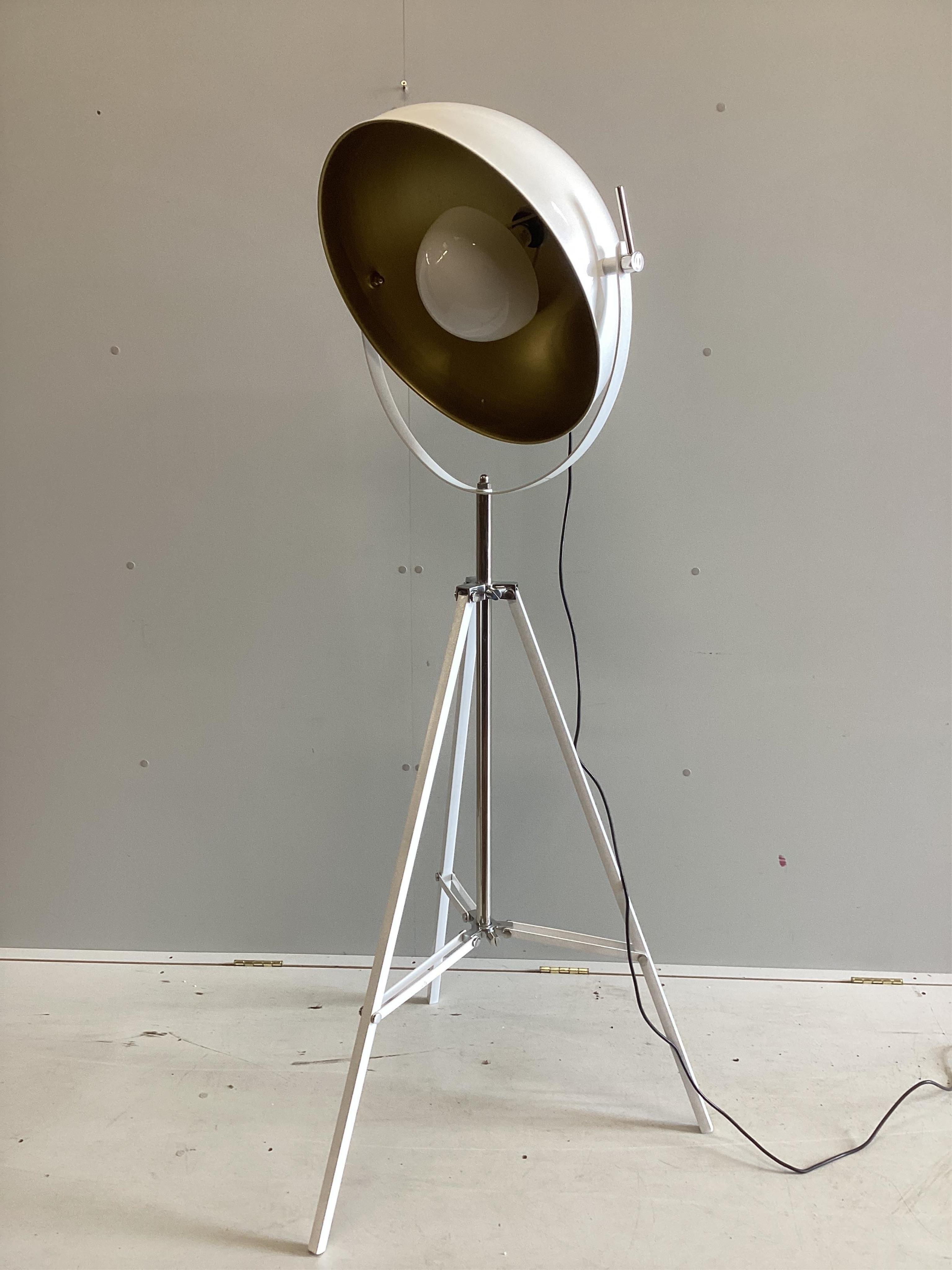 A new Contemporary metal tripod floor lamp with domed shade, height 166cm. Condition - excellent